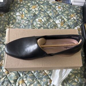 Clarks Black Leather Slip-On Shoes